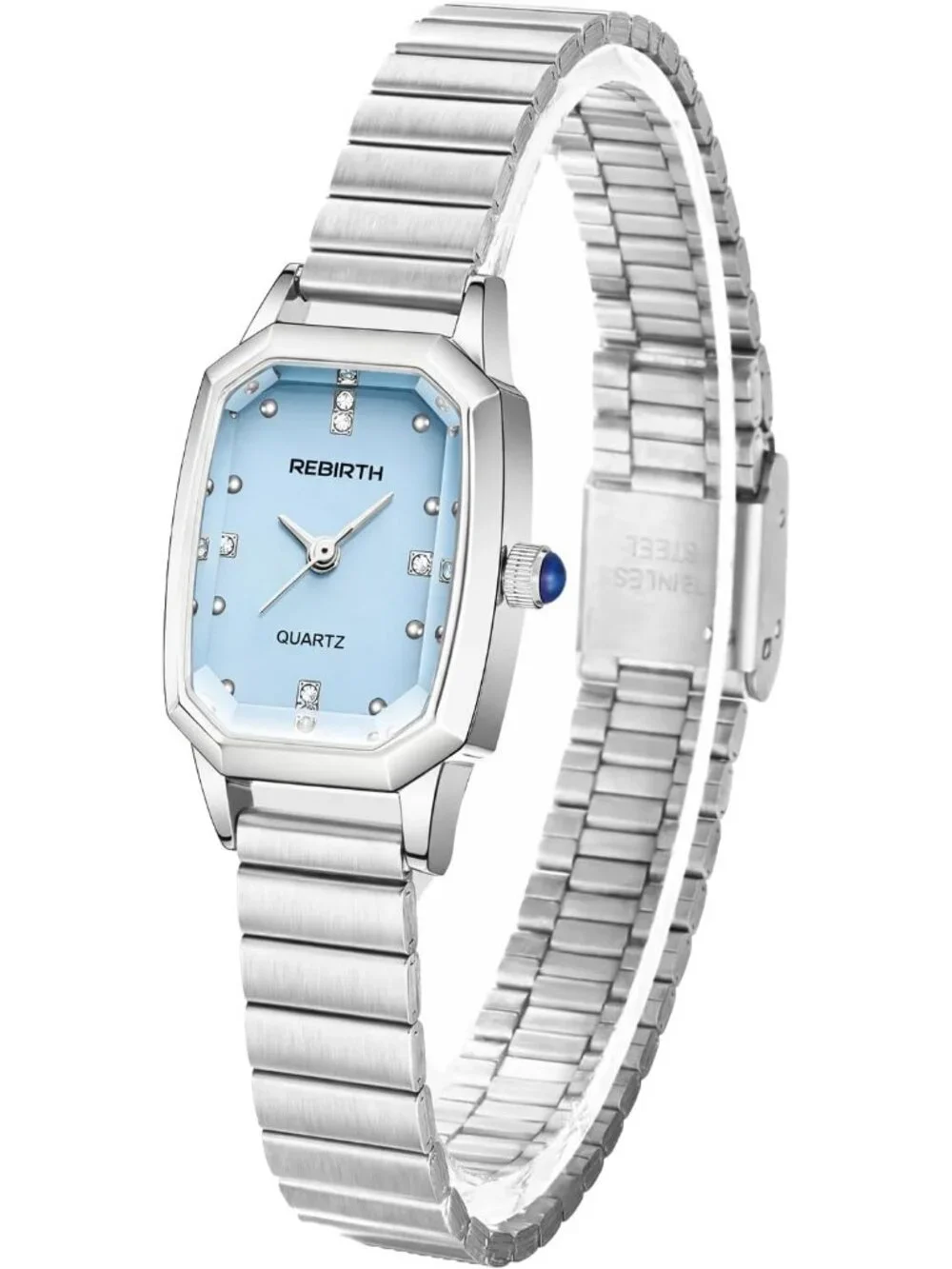 Women’s Blue Rectangular Quartz Stainless Steel Strap Classic Vintage Wristwatch